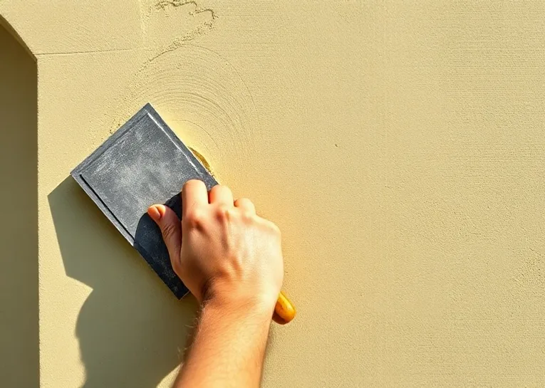 Application d'un enduit décoratif à la lisseuse sur un mur