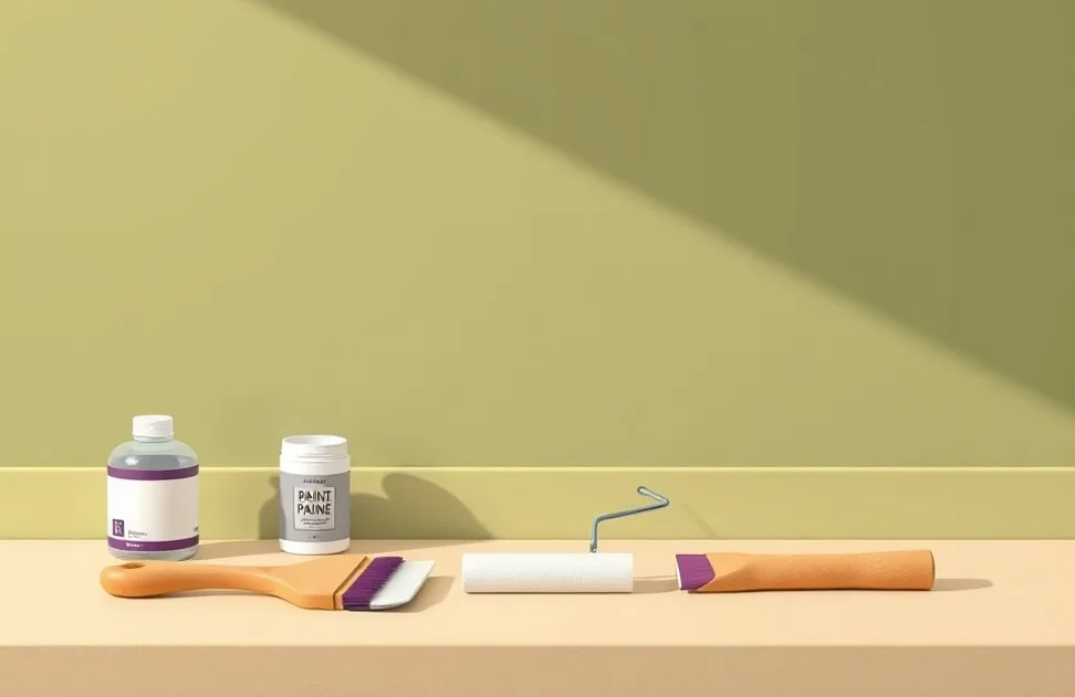 Outils de peinture disposés dans l'ordre des étapes du chantier